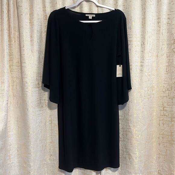 NWT Dana Buchman Bell Sleeve Key Hole Black Midi Dress Women's Sz Medium MSRP$50 - Picture 1 of 6